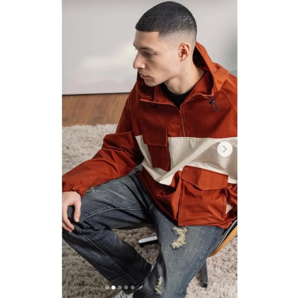 NEW Richie Le Men's Stylish Rust and White Windbreaker Size Medium